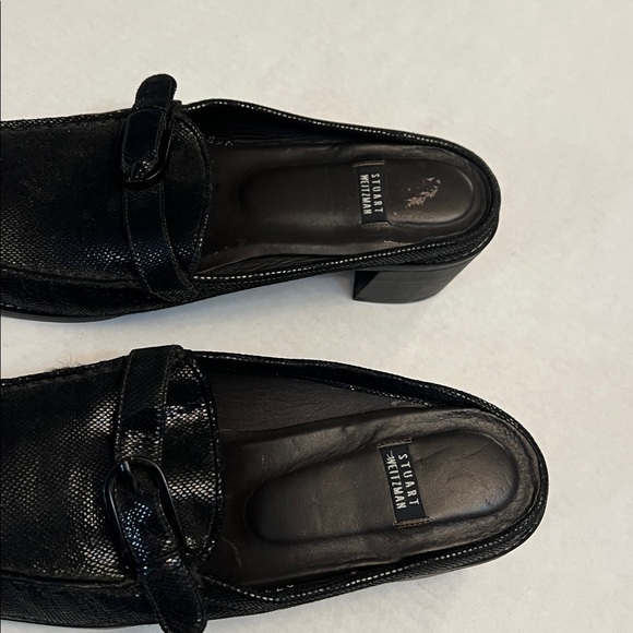 STUART WEITZMAN BLACK LEATHER MULES /SLIDES BLACK HEELS 9 - Picture 4 of 16